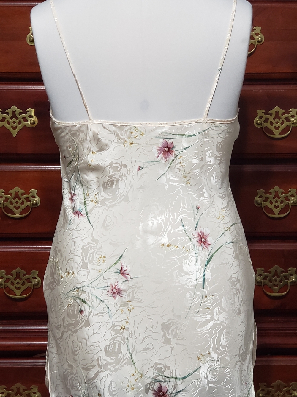 California Dynasty Women's Floral Satin Full Slip Ivory Size M Lace Bow - Picture 2 of 7